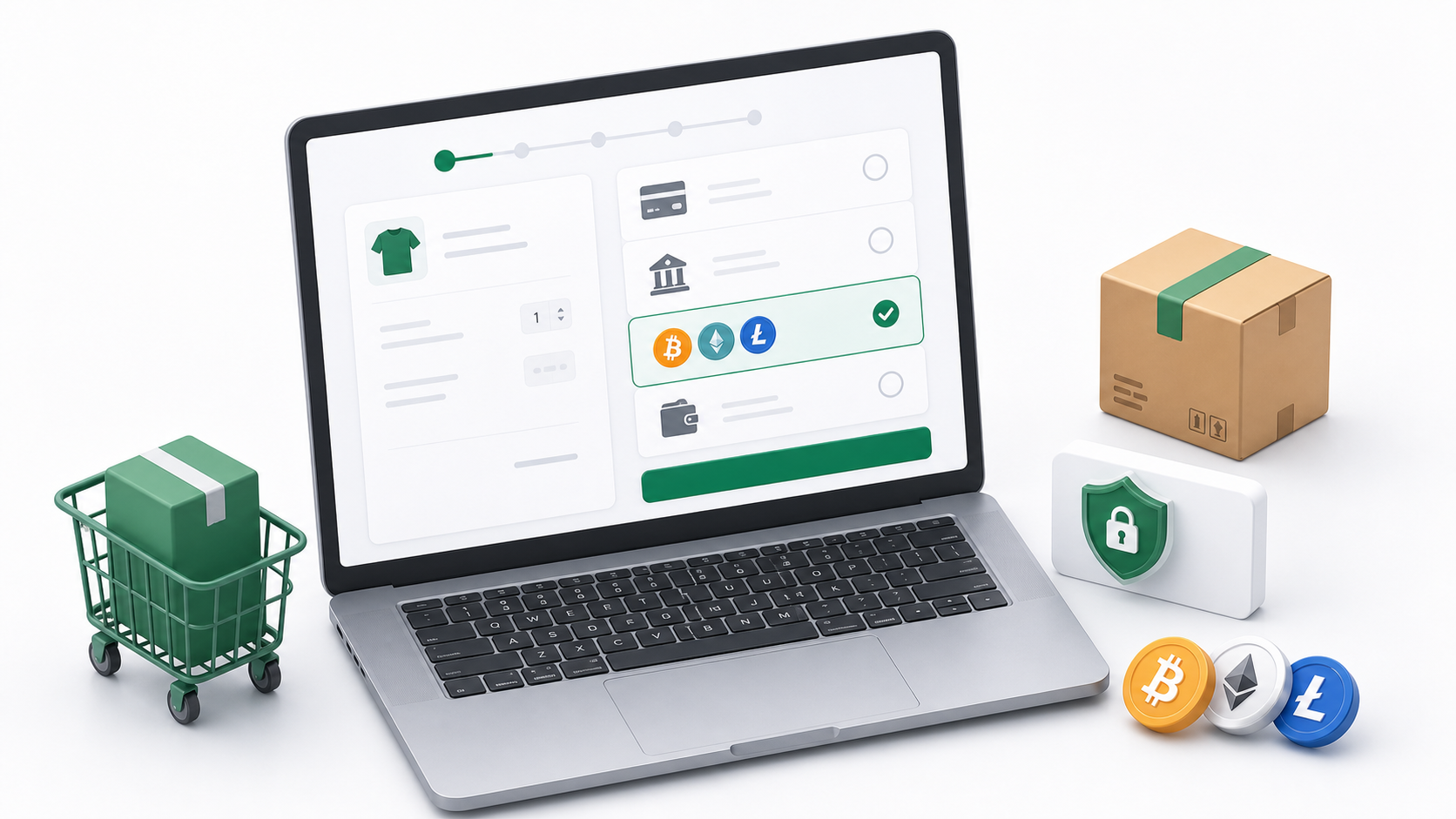 Checkout payment step with crypto payment option selected
