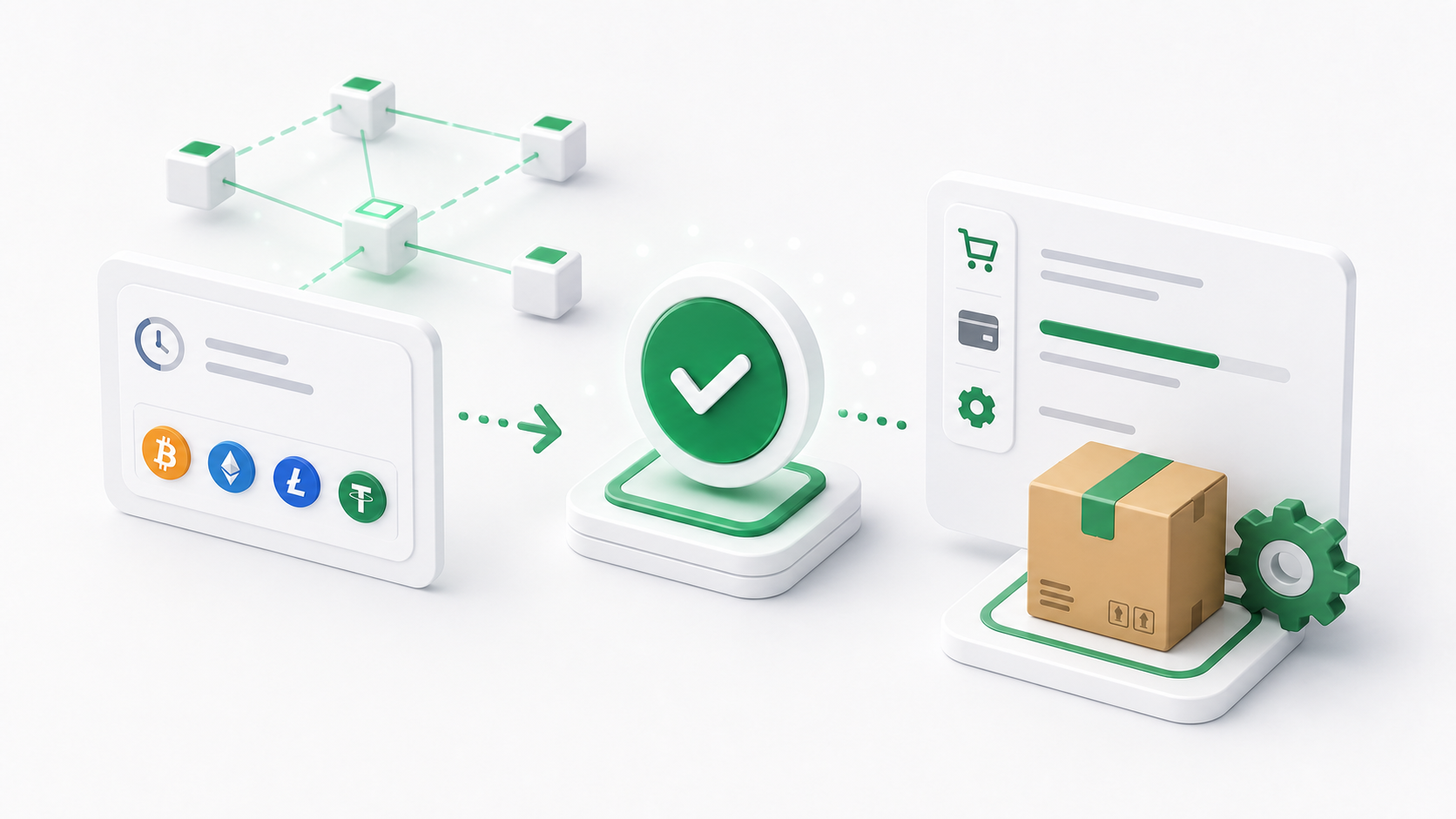 Crypto payment confirmation and order processing status