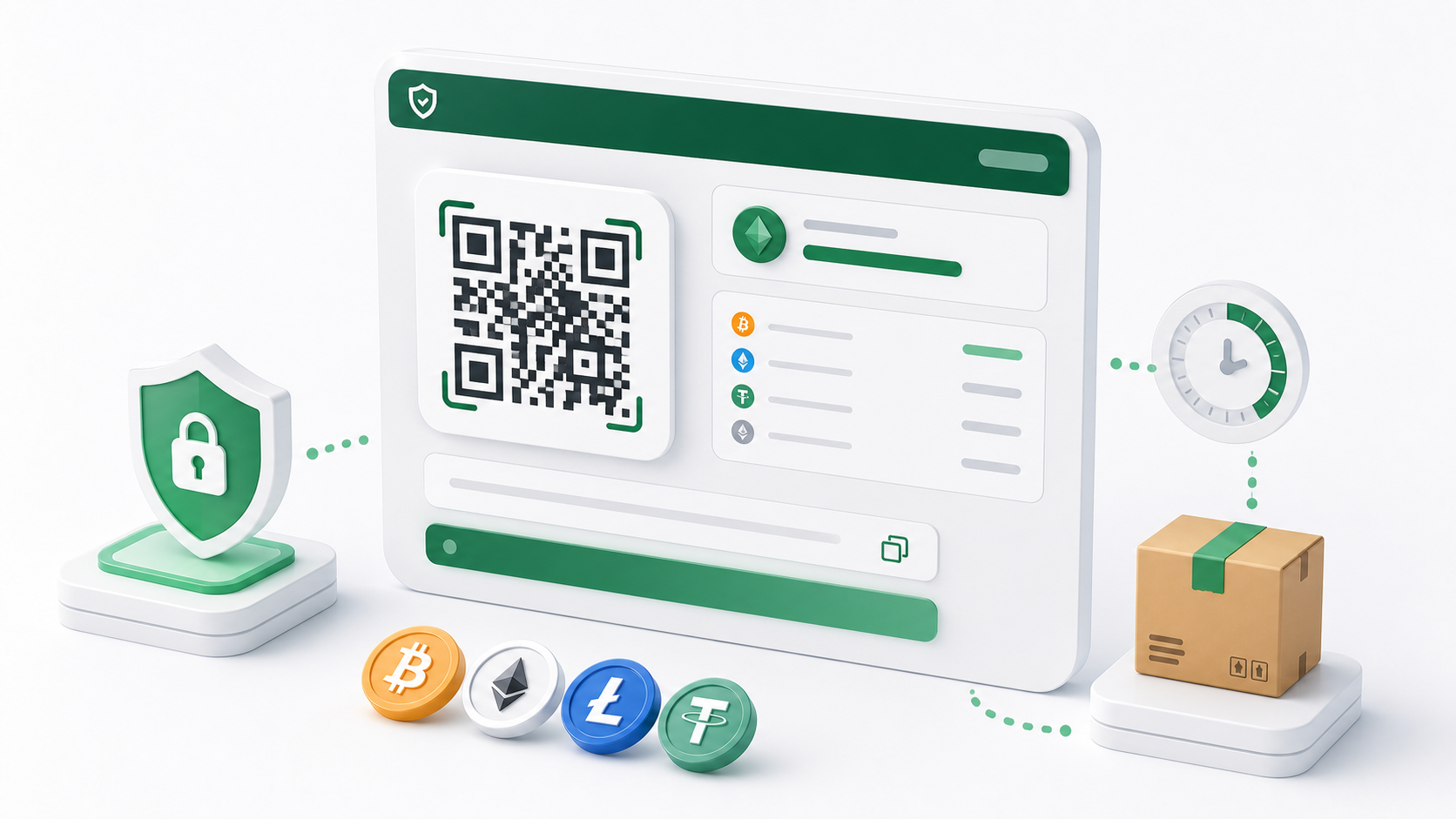 Secure crypto invoice with order amount, QR code, and countdown