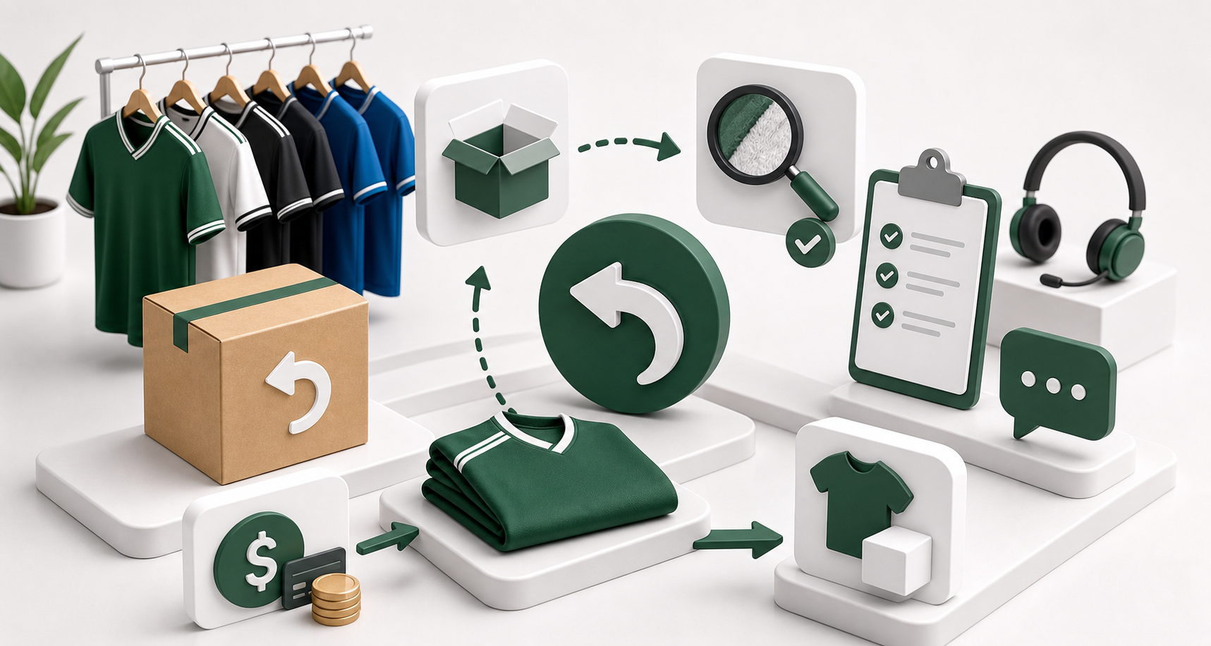 Return and refund workflow with package inspection and support elements