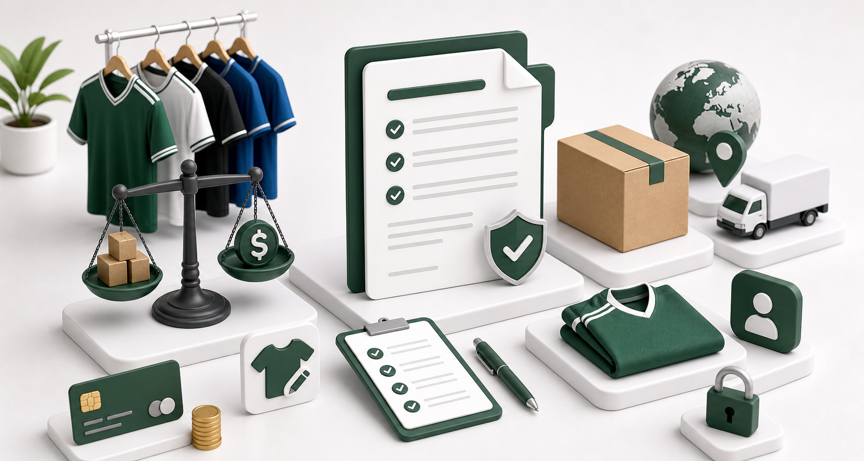 Wholesale order terms illustration with documents, checklist, and package